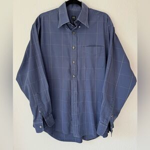 Ike Behar‎ Blue Grid Button Down Dress Shirt Men's Size Large Cotton Office